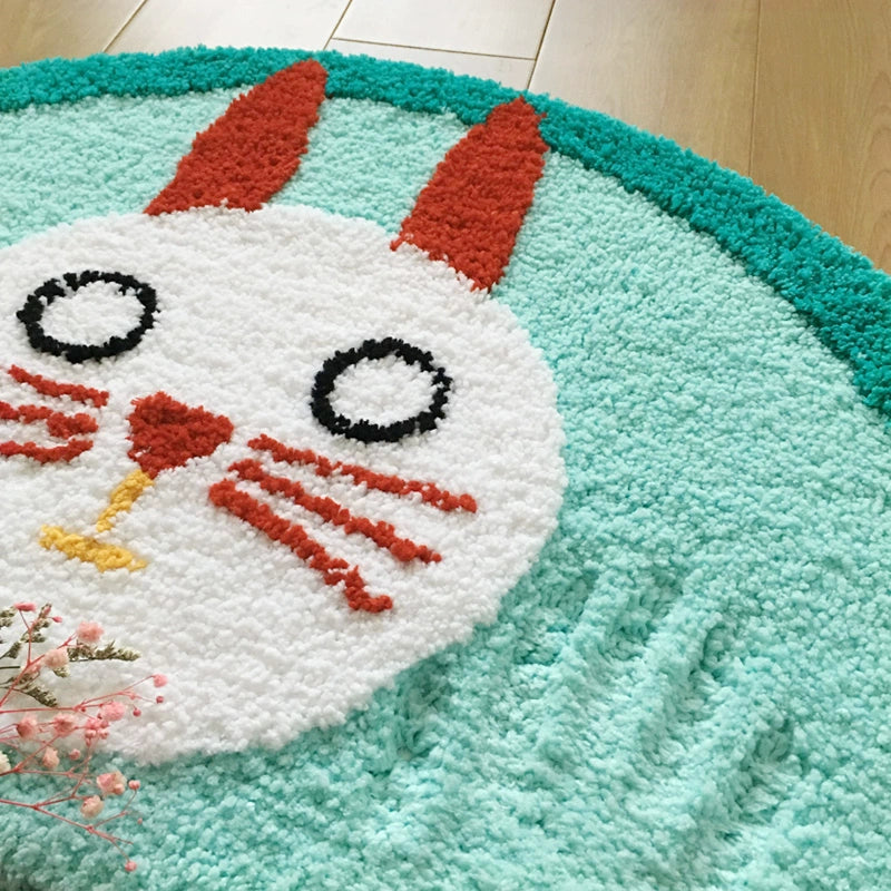 Feblilac Green Rabbit Tufted Bath Mat