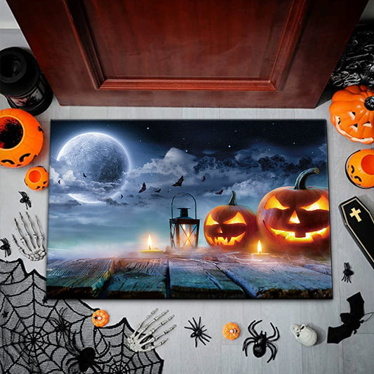 Feblilac Halloween Pumpkin Moon PVC Coil Door Mat