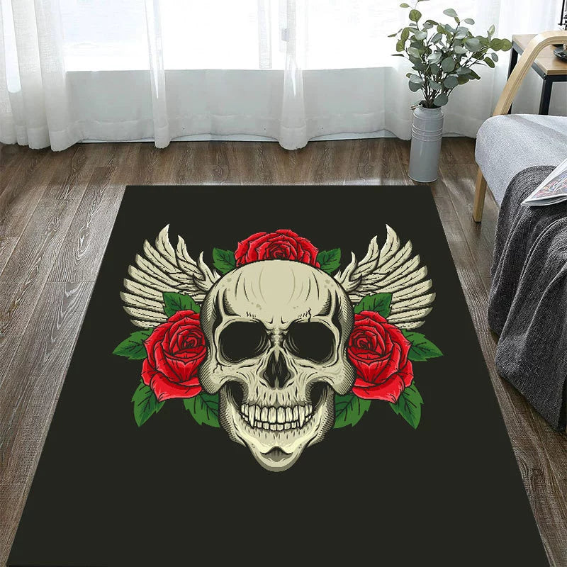 Feblilac Rose Skull Wings Halloween Horror Party Decorative Tufted Acrylic Livingroom Carpet Area Rug