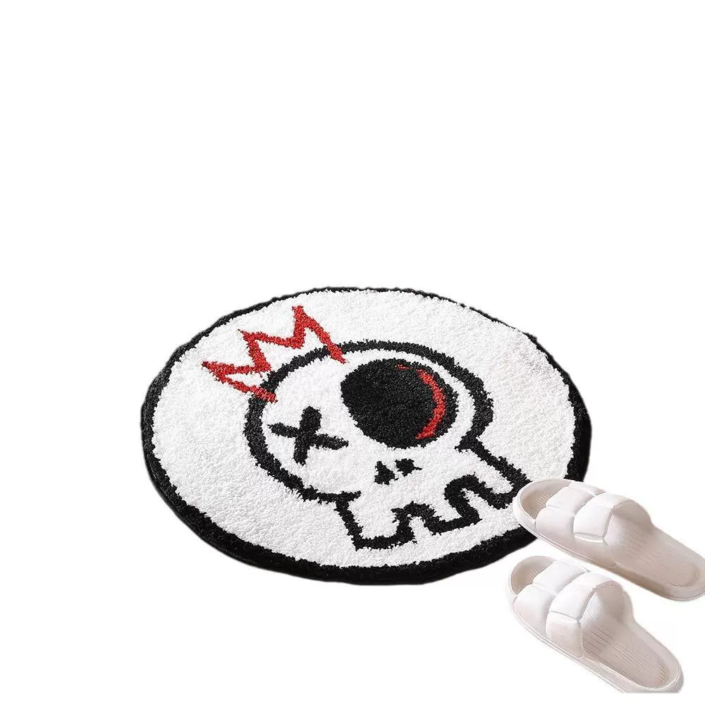 Feblilac Halloween Round Skull Tufted Bath Mat