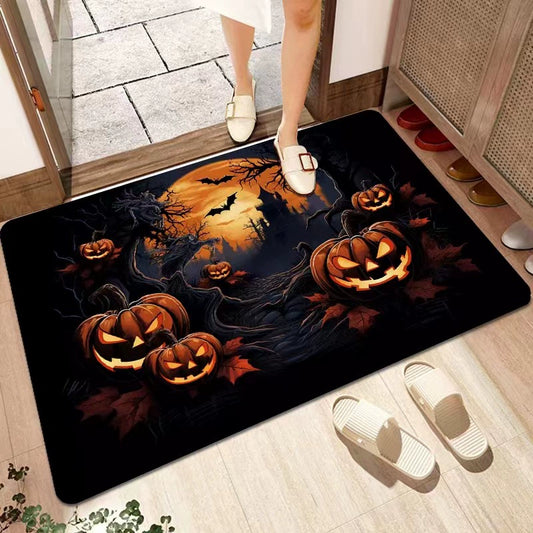 Feblilac Halloween Pumpkin Bat Funny Face Horror PVC Coil Door Mat