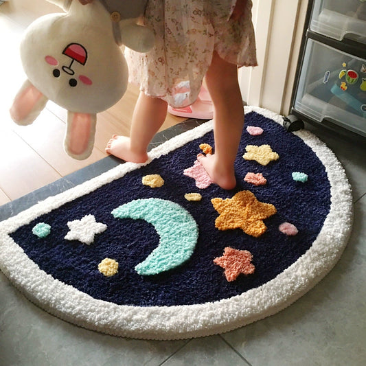 Feblilac Semicircular Special Children Cartoon Star Tufted Bath Mat