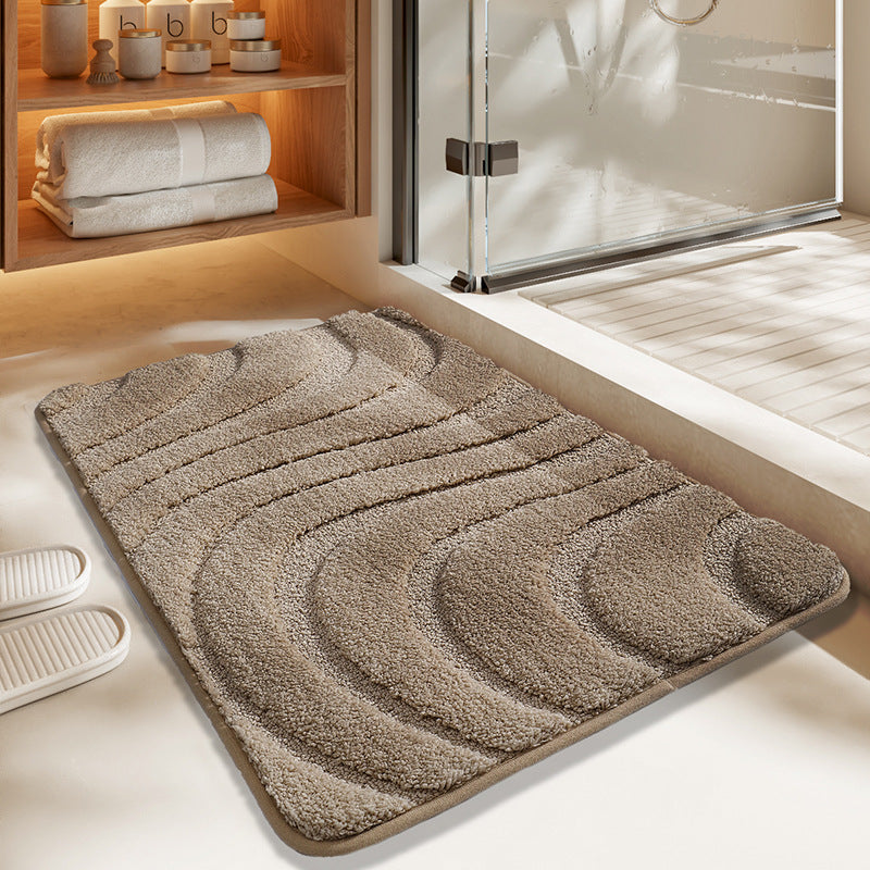 Feblilac Solid Color Tufted Bath Mat, Curve Pattern Bathroom Rug