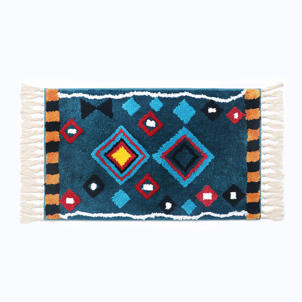 Bohemian Tassel Bath Mat, Tropical Geometry Style Rug for Bathroom - view 11