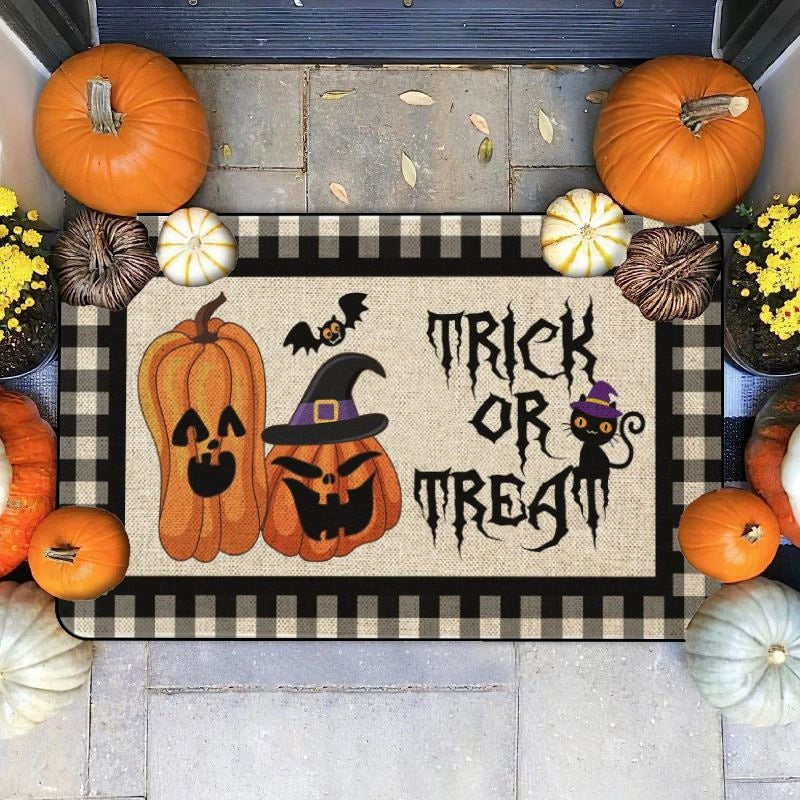 Feblilac Halloween Horror Pumpkin Black Cat PVC Coil Door Mat