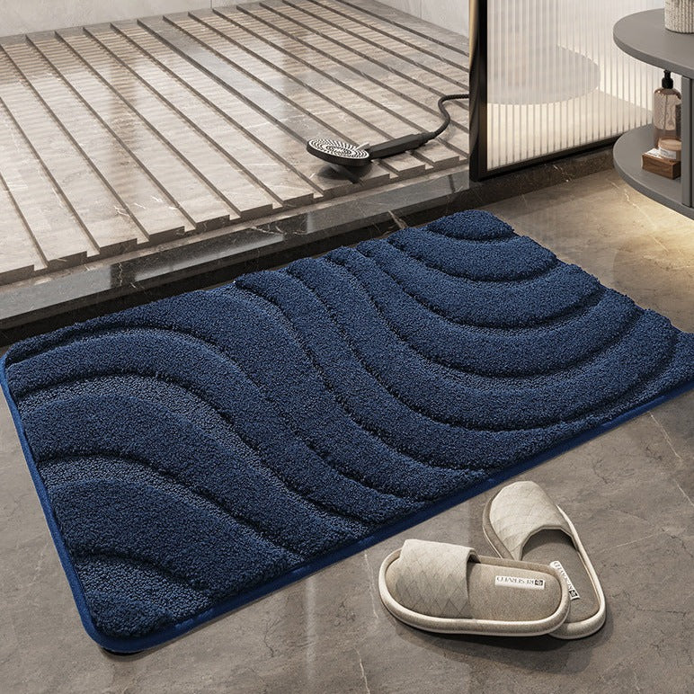 Feblilac Solid Color Tufted Bath Mat, Curve Pattern Bathroom Rug