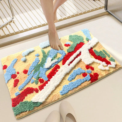 Feblilac Red Blue White Moss Tufted Bath Mat