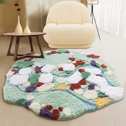 Feblilac Round Red Green Island Tufted Bath Mat