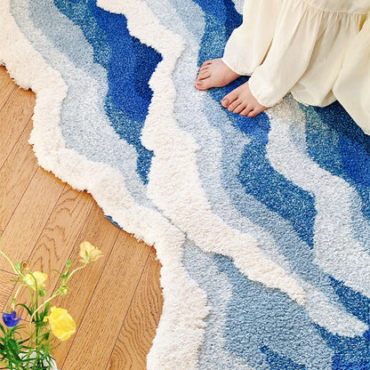 Feblilac Blue Ocean Wave Bedroom Rug Long Runner