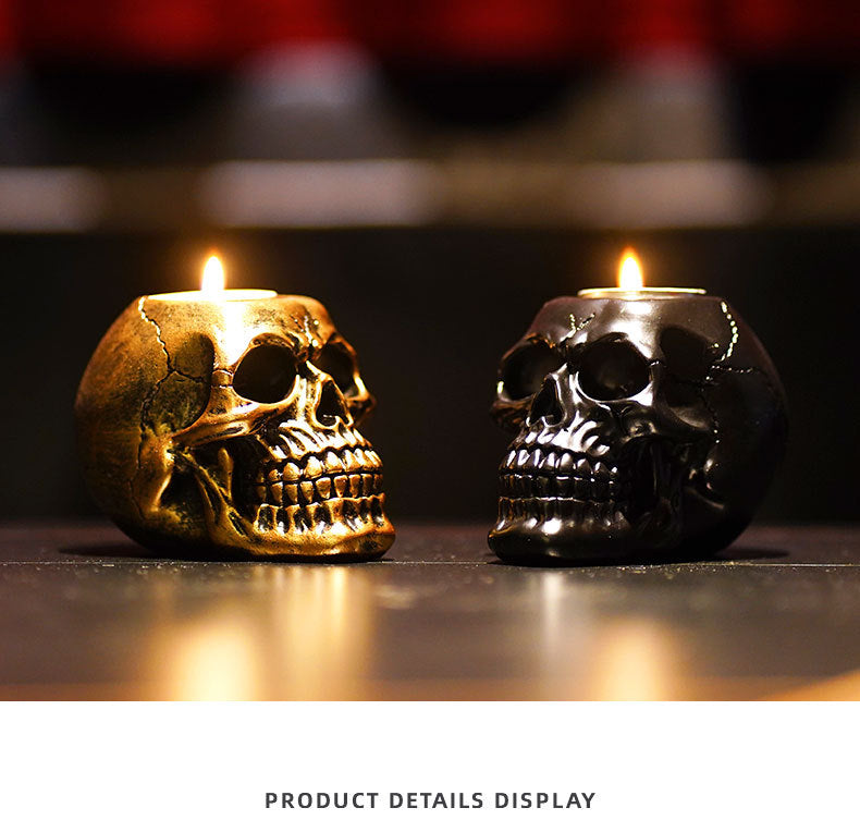 Feblilac Skull Candle Holder Ornament Atmosphere Decoration Props Halloween Home Resin Crafts