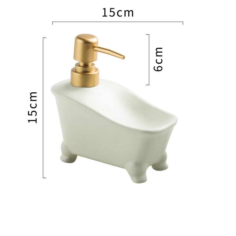 Ceramic Bathtub-Shape Soap Dispenser, Liquid Soap Pump Bottle