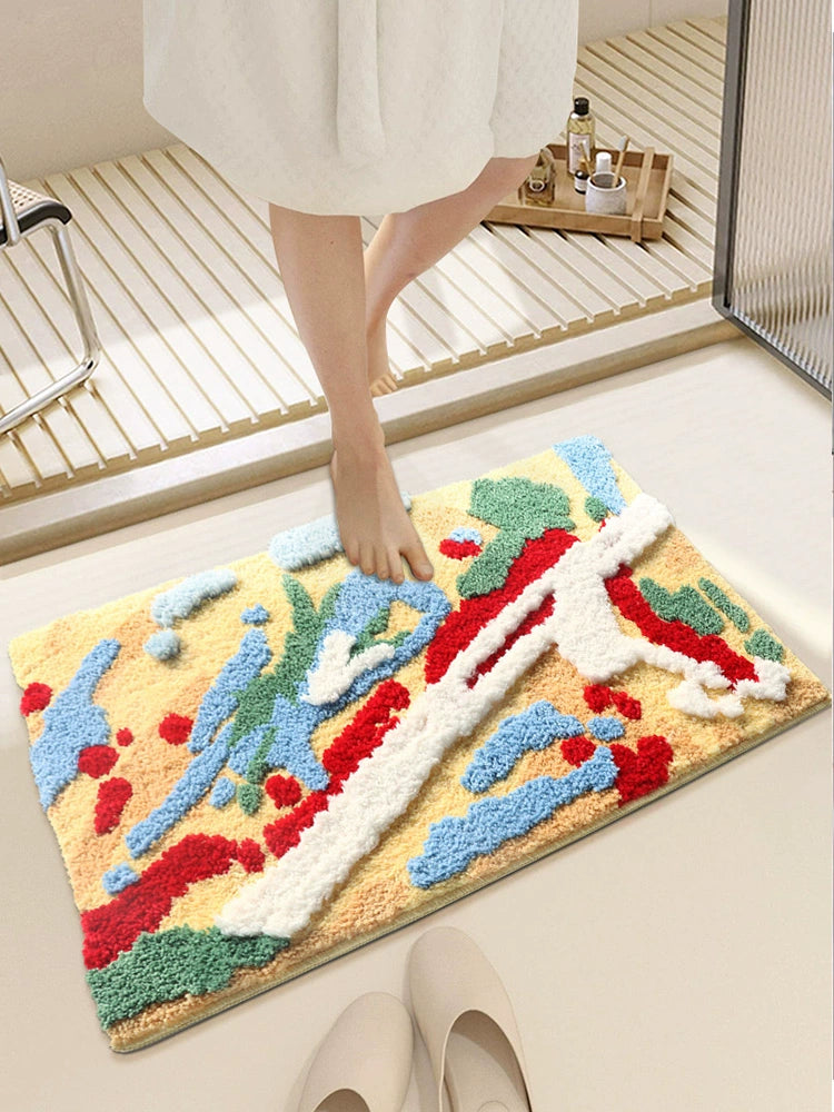 Feblilac Red Blue White Moss Tufted Bath Mat