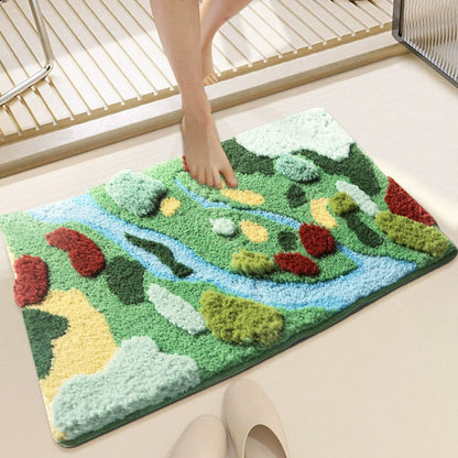 Feblilac Red Green Moss Tufted Bath Mat