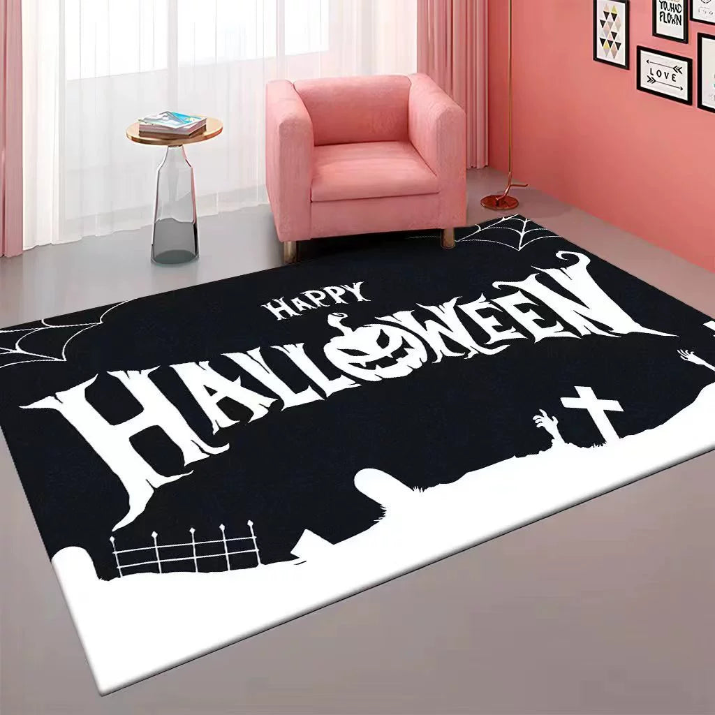 Feblilac White Black Halloween Horror Ghost Festival Handmade Tufted Acrylic Livingroom Carpet Area Rug