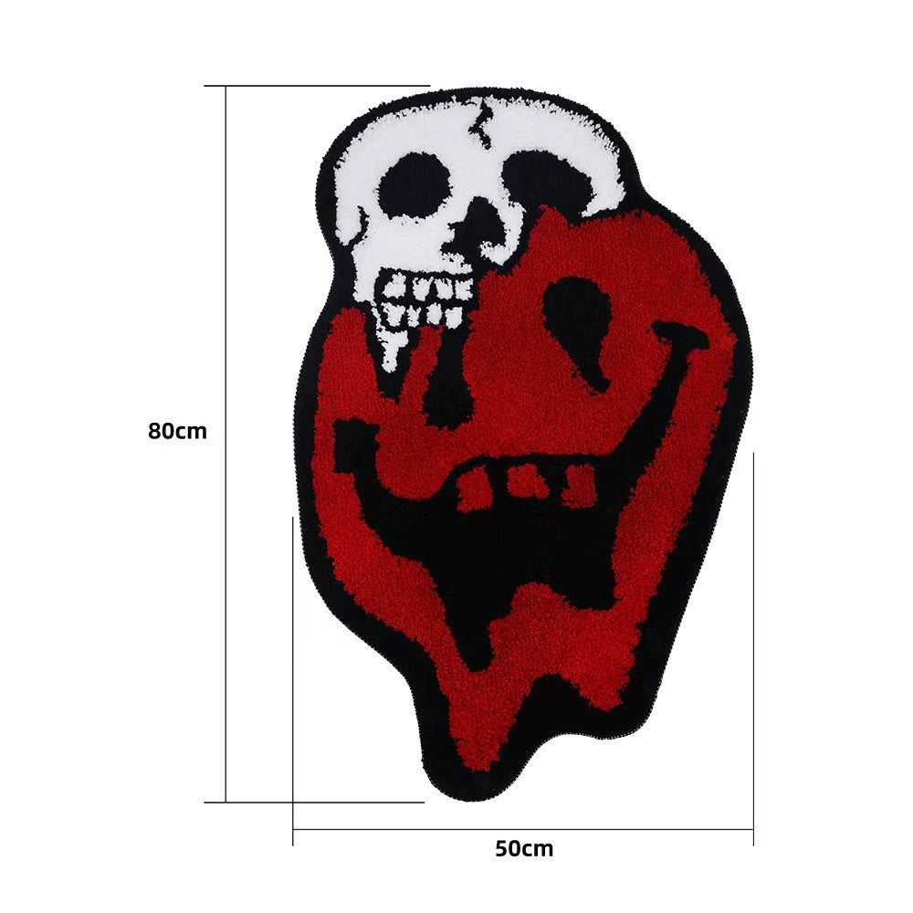 Feblilac Halloween Red Skull Holiday Horror Decoration Tufted Bath Mat