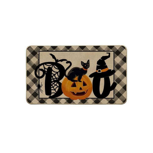 Feblilac Halloween Horror Boo and Pumpkin Black Cat PVC Coil Door Mat