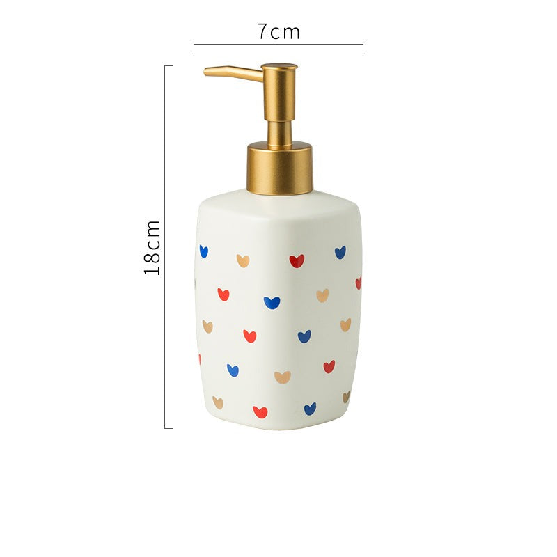 Ceramic Soap Dispenser, Liquid Soap Pump Bottle, Colorful Heart Dot Texture