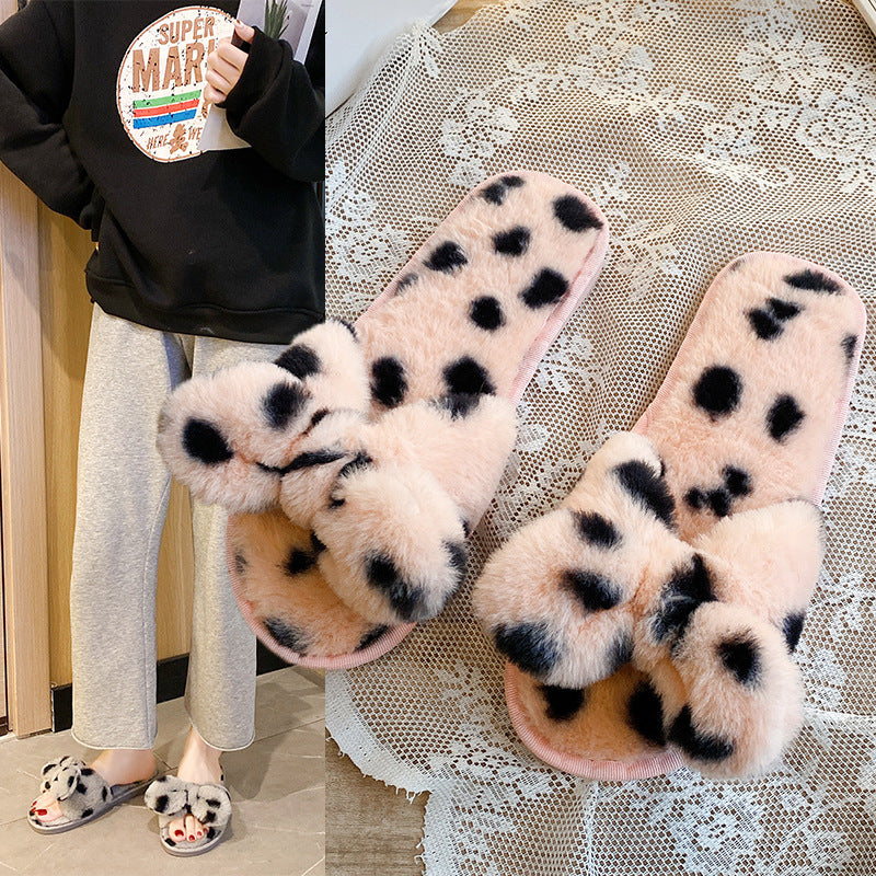 Pink Leopard Pattern Fluffy Slippers, Cute Mules - view 4