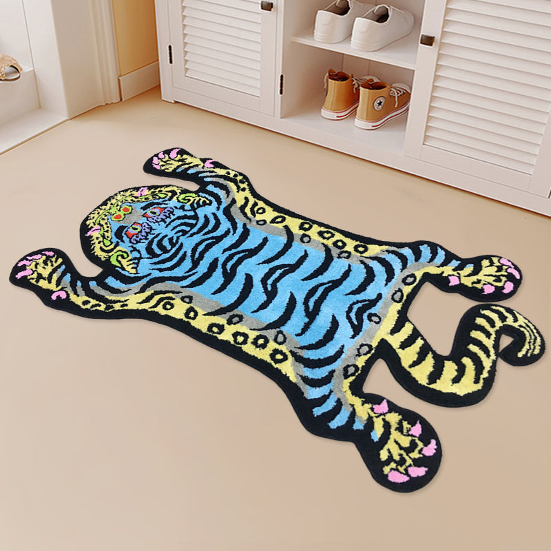 Yellow and Blue Tiger Tufted Bath Mat Mom‘s Day Gift, Tibetan Style