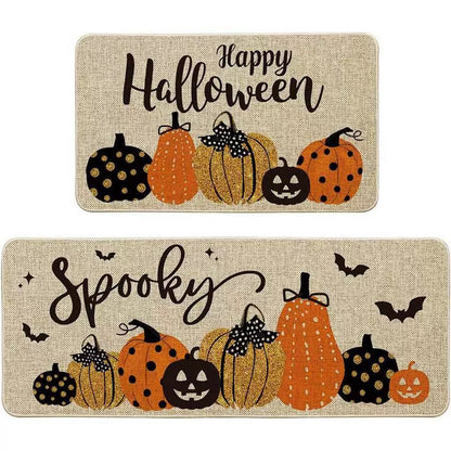 Feblilac Thanksgiving Halloween Happy Pumpkin PVC Leather Kitchen Mat