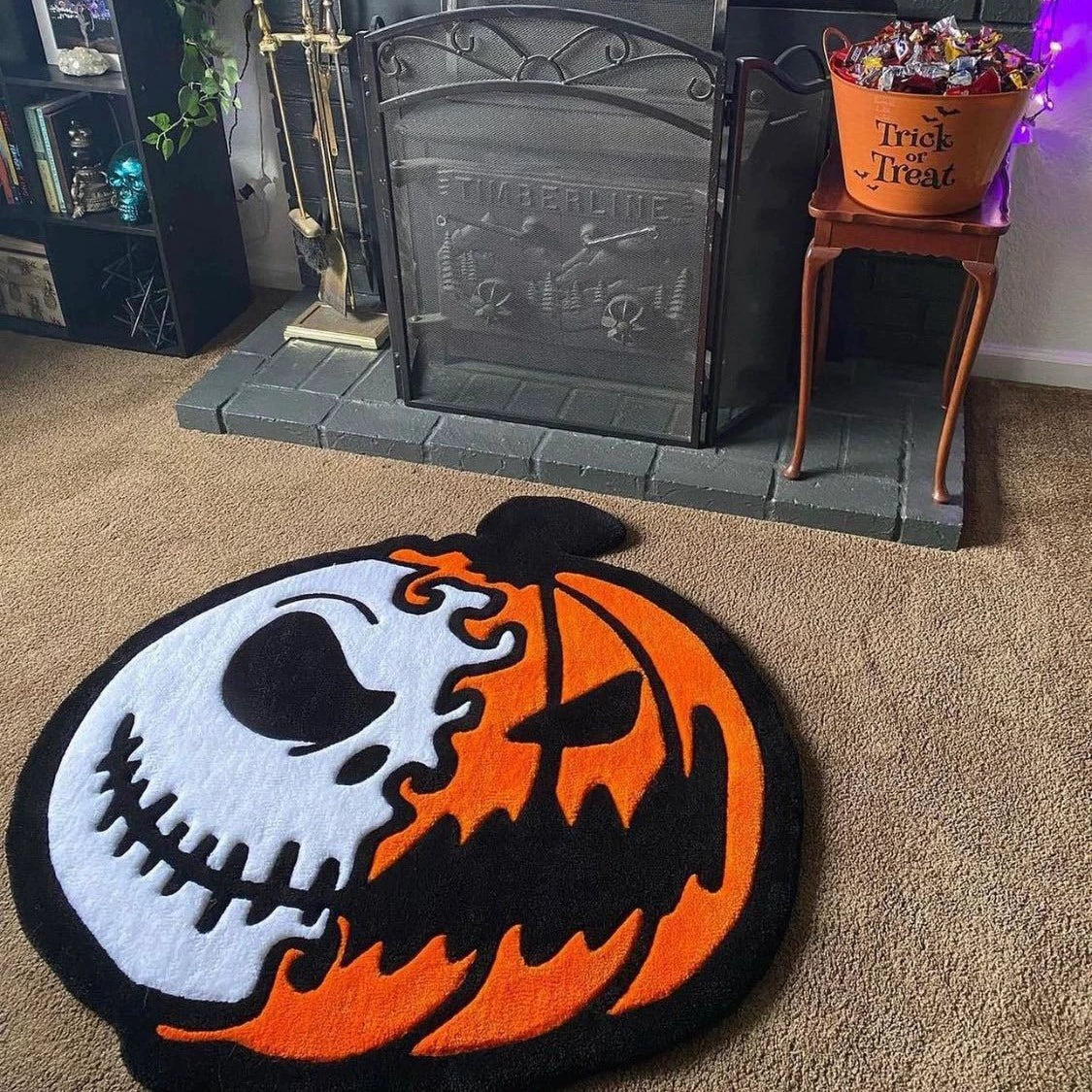 Feblilac Halloween Pumpkin Skull Tufted Bath Mat