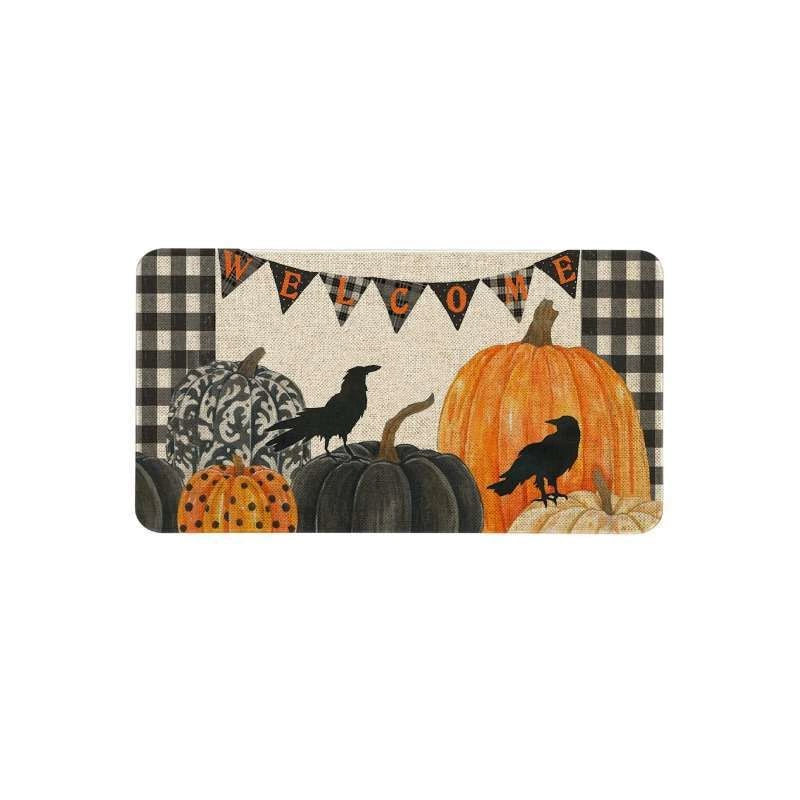 Feblilac Halloween Horror Colorful Pumpkins and Black Birds PVC Coil Door Mat