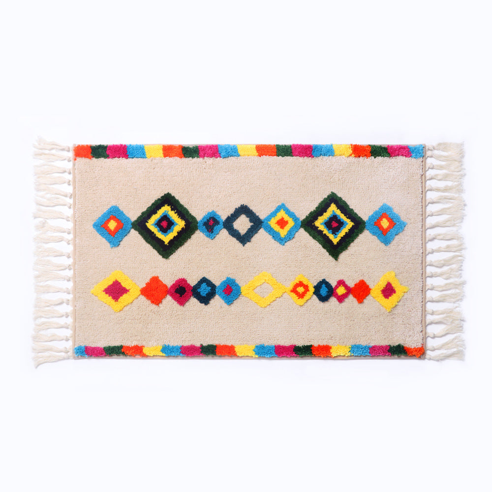 Bohemian Tassel Bath Mat, Tropical Geometry Style Rug for Bathroom - view 9