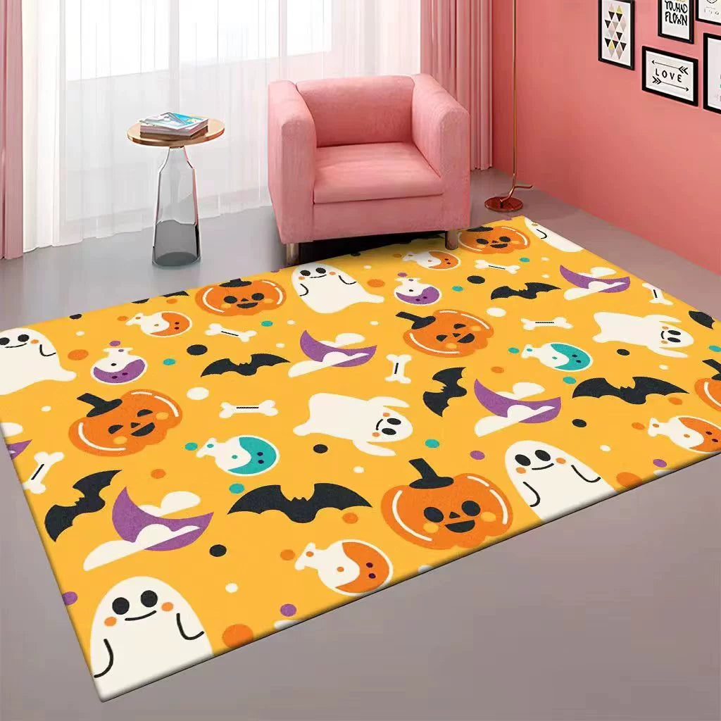 Feblilac Orange Cute Halloween Horror Ghost Festival Handmade Tufted Acrylic Livingroom Carpet Area Rug