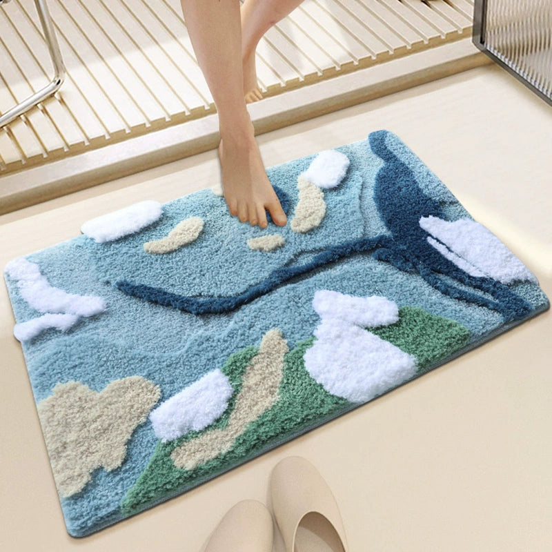 Feblilac Blue Moss Tufted Bath Mat