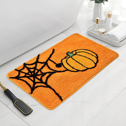 Feblilac Halloween Pumpkin Spider Web Tufted Bath Mat