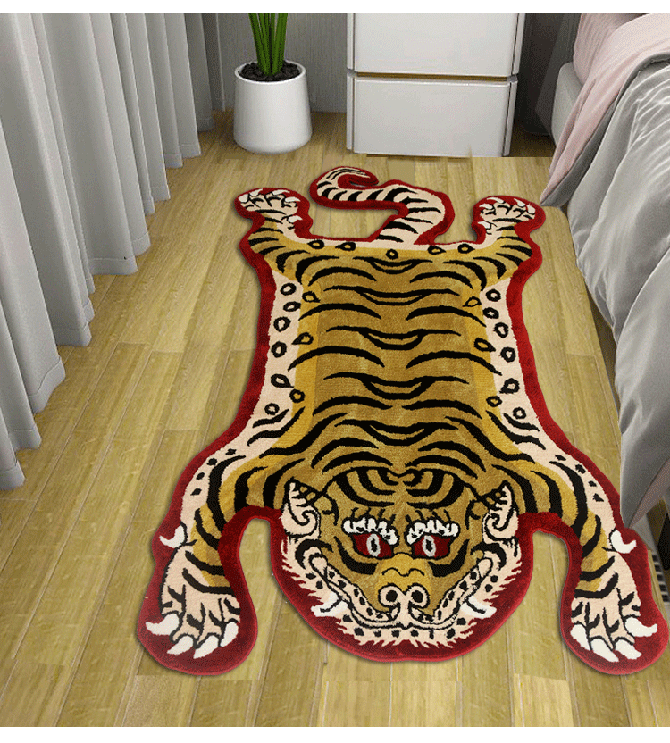 Classic Yellow Tiger Tufted Bath Mat Mom‘s Day Gift, Tibetan Style