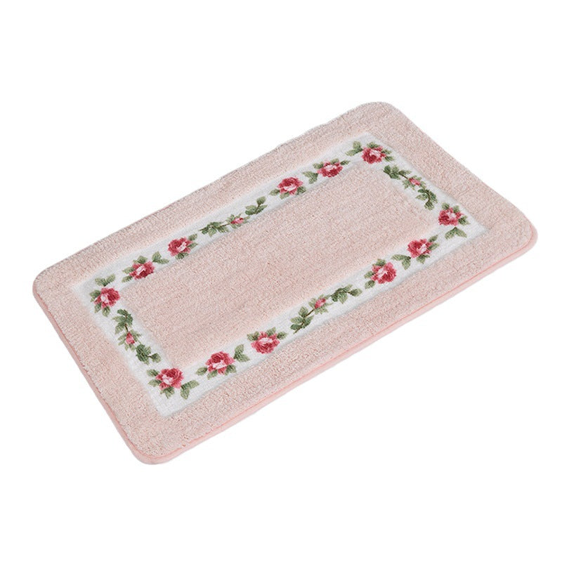 Feblilac Pink Rose Flower Bath Mat, Lovely Floral Garden Bathroom Rug, Soft Flush Non-Slip Water Absorbent Mat