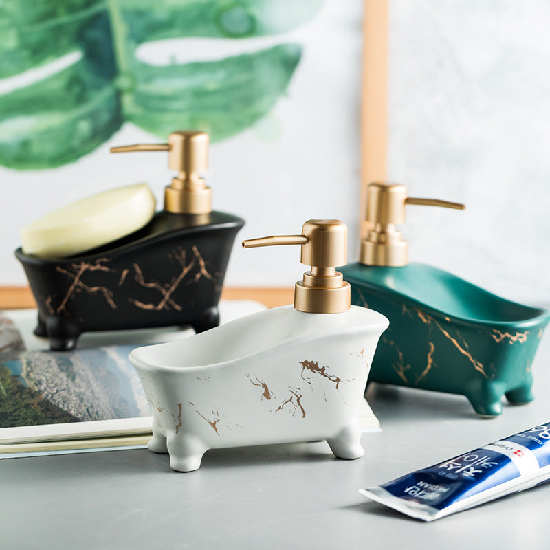 Ceramic Bathtub-Shape Soap Dispenser, Liquid Soap Pump Bottle - view 2