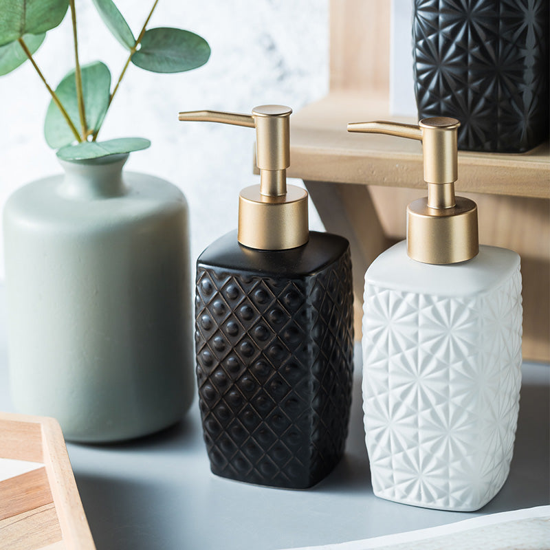 Ceramic Soap Dispenser, Cuboid Bottle Dimond Pattern for Kitchen Bathroom - view 4