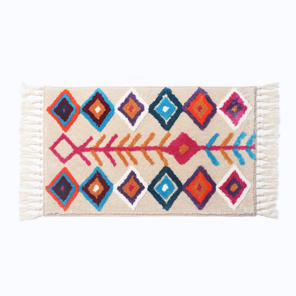 Bohemian Tassel Bath Mat, Tropical Geometry Style Rug for Bathroom - view 10