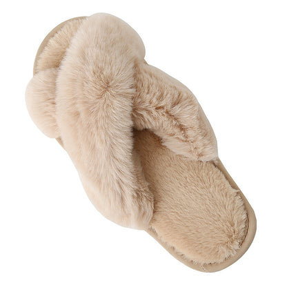 Feblilac Fluffy Cross Slippers, Cute Mules