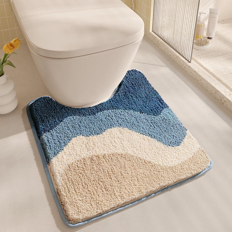 Feblilac Waves Tufted Bathroom Mat Toilet U-Shaped Floor Mat