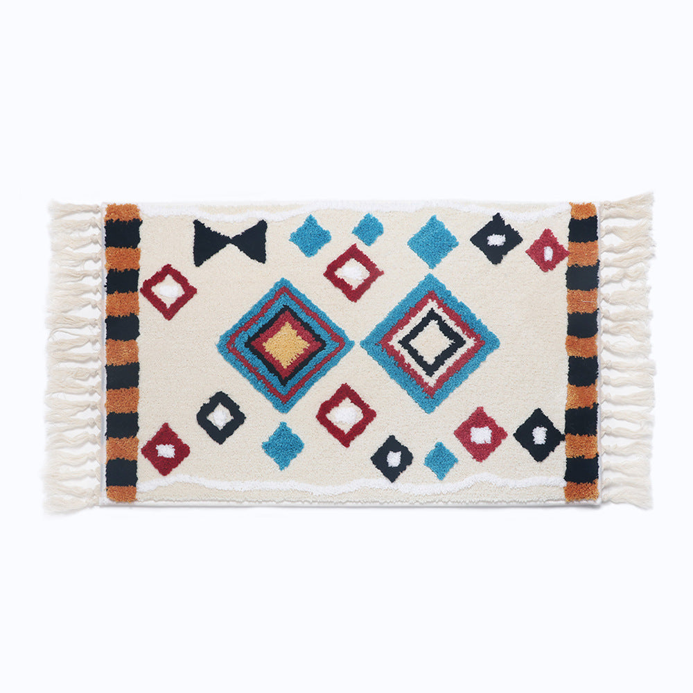 Bohemian Tassel Bath Mat, Tropical Geometry Style Rug for Bathroom - view 14