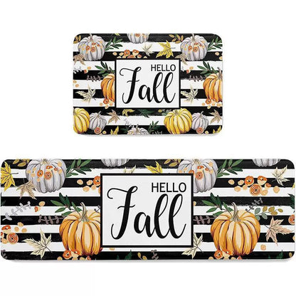 Feblilac Thanksgiving Halloween Hello Pumpkin PVC Leather Kitchen Mat