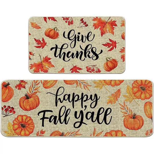 Feblilac Thanksgiving Halloween Happy Pumpkin PVC Leather Kitchen Mat