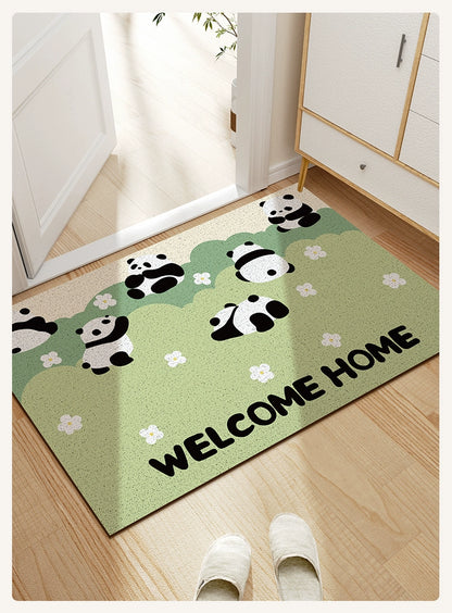 Feblilac Panda and Flowers PVC Coil Door Mat