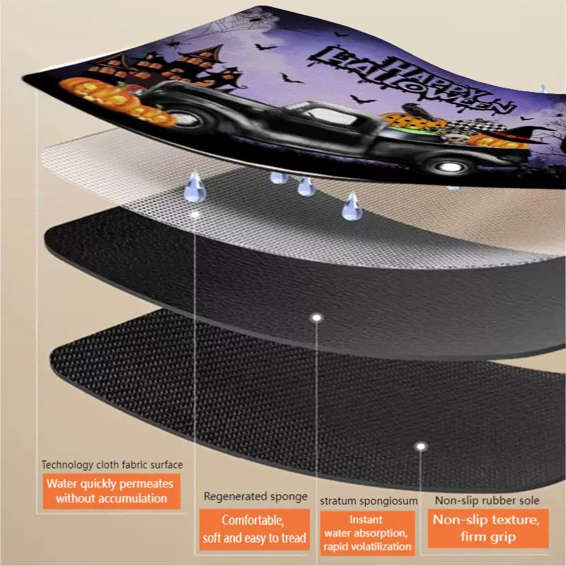 Feblilac Purple Car Pumpkin PVC Leather Kitchen Mat