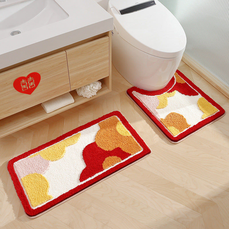Red and Orange Flowers Tufted Bath Mat