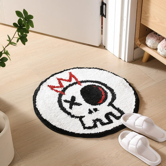 Feblilac Halloween Round Skull Tufted Bath Mat