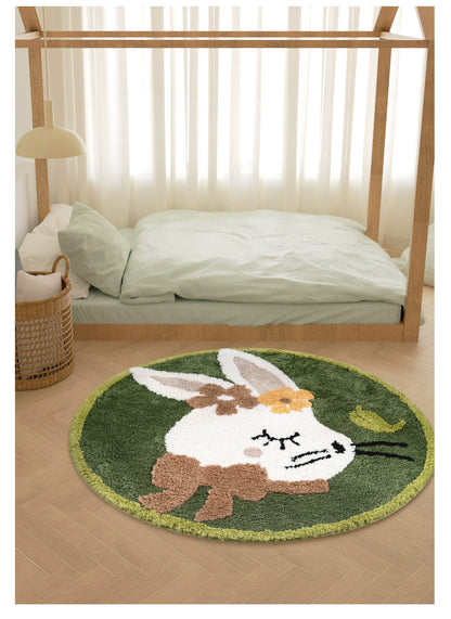 Feblilac Round Easter Cute Rabbit Tufted Bath Mat