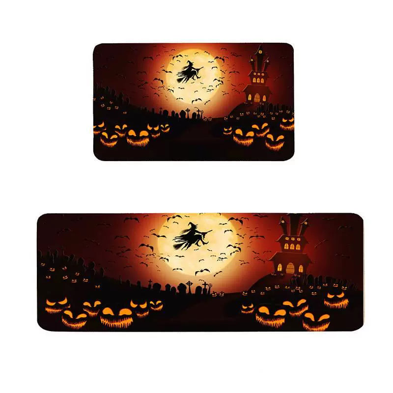 Feblilac Thanksgiving Halloween Halloween Night PVC Leather Kitchen Mat