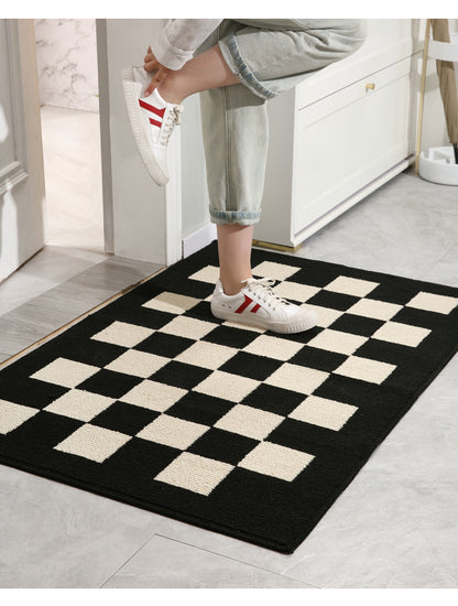 Feblilac Checkerboard Home Entry Door Mat, Home Door Porch, Dust Removal and Wear-resistant Door Mat, Simple Water-absorbing and Non-slip Carpet