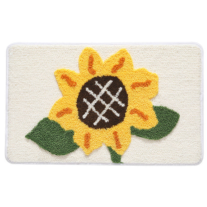 Feblilac Beige Big Sunflower Tufted Bath Mat