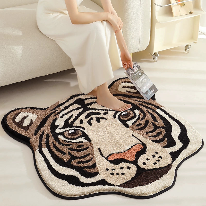 Feblilac Brown Tiger Head Handmade Tufted Acrylic Livingroom Carpet Area Rug