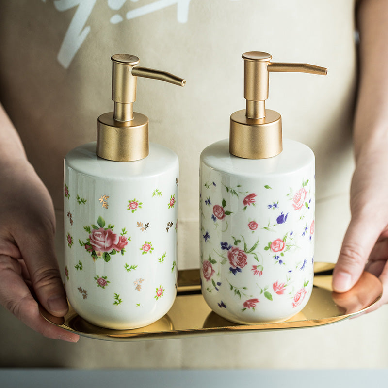 Rose Floral Ceramic Soap Dispenser, American Countryside Style Home Decor - view 3